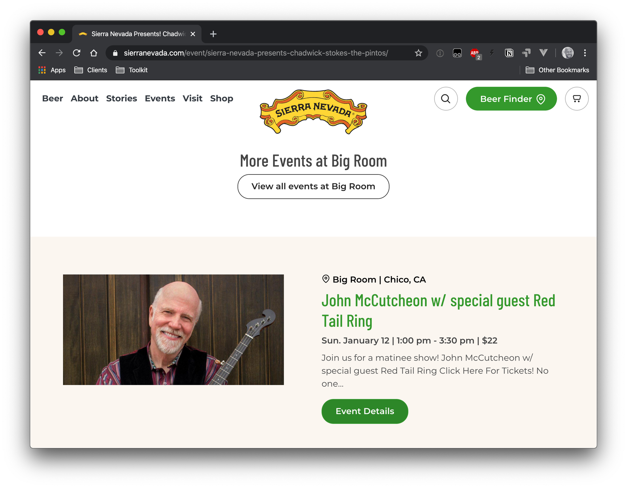Screenshot of an event footer showing more events at the same venue.