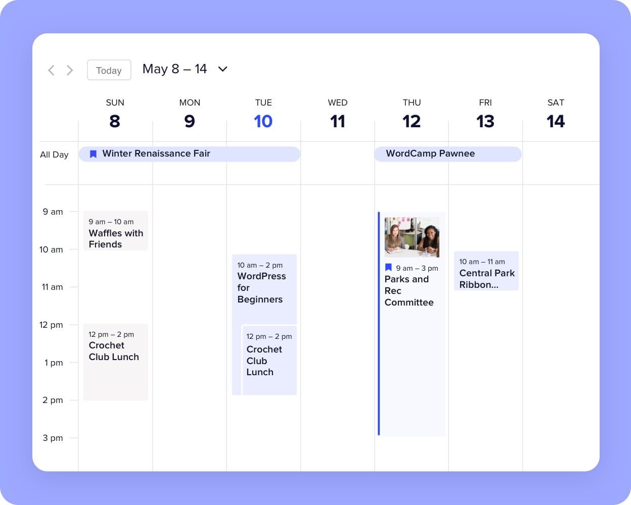 events maker by dfactory display past event in calendar