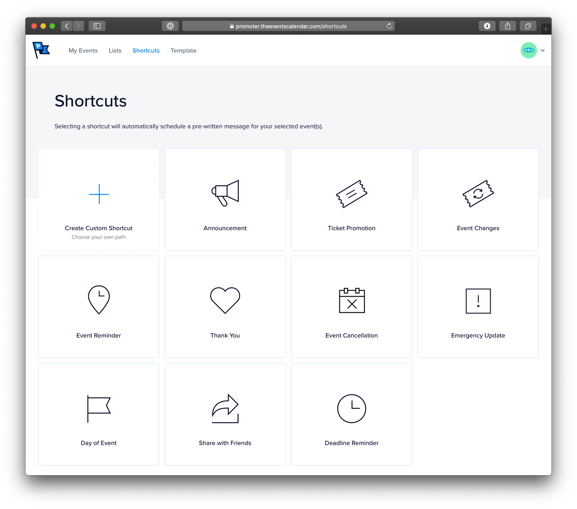 Showing a grid of different template options in Promoter.