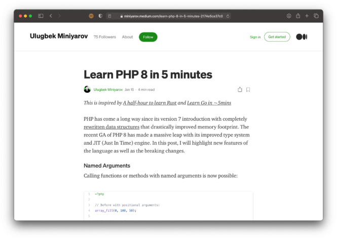 PHP in Five Minutes page.