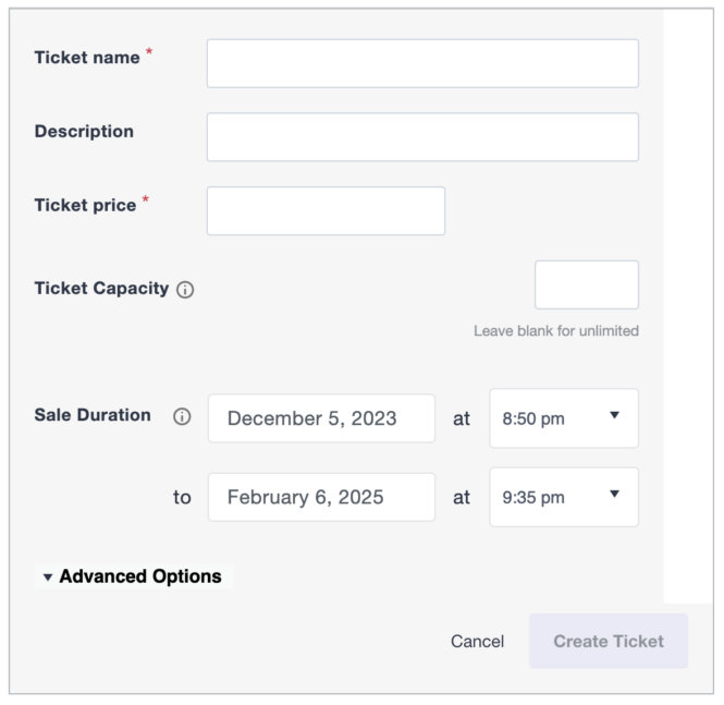 admin view of the ticket settings in the tickets block 