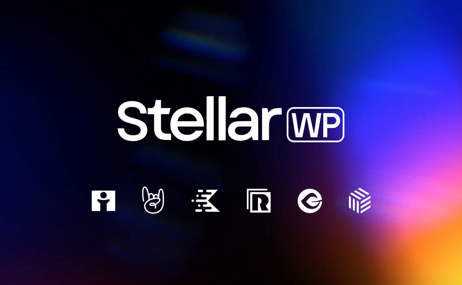 The StellarWP logo on a black background with blue and orange gradients. Undeneath are StellarWP brand logos