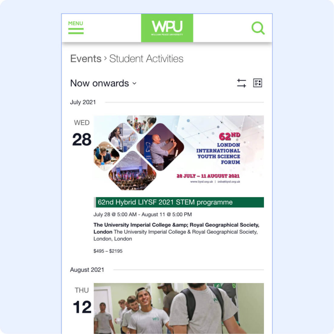 William Peace University The Events Calendar