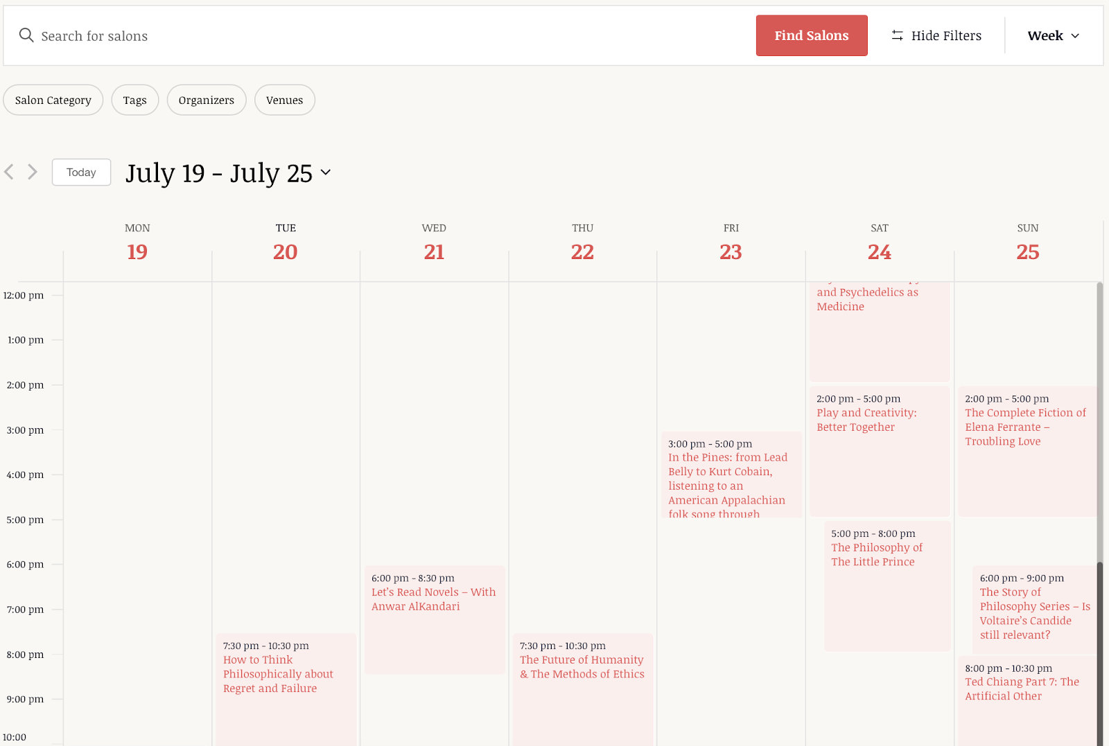 Week View calendar with The Events Calendar