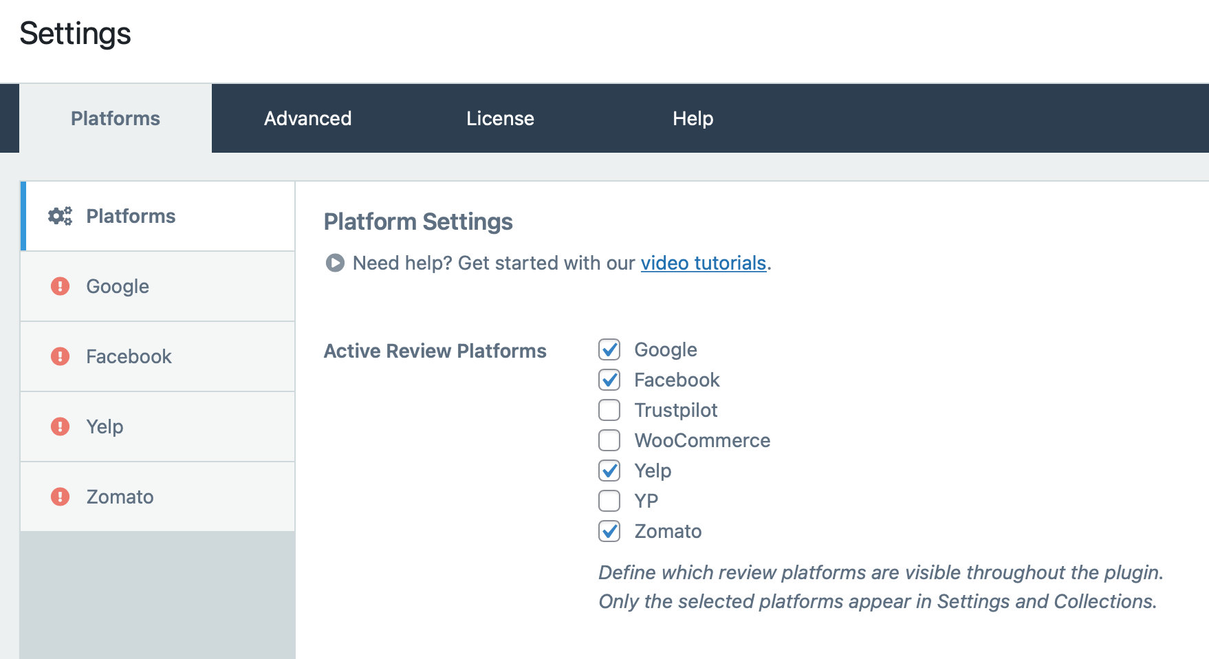WP Business Reviews Settings for events