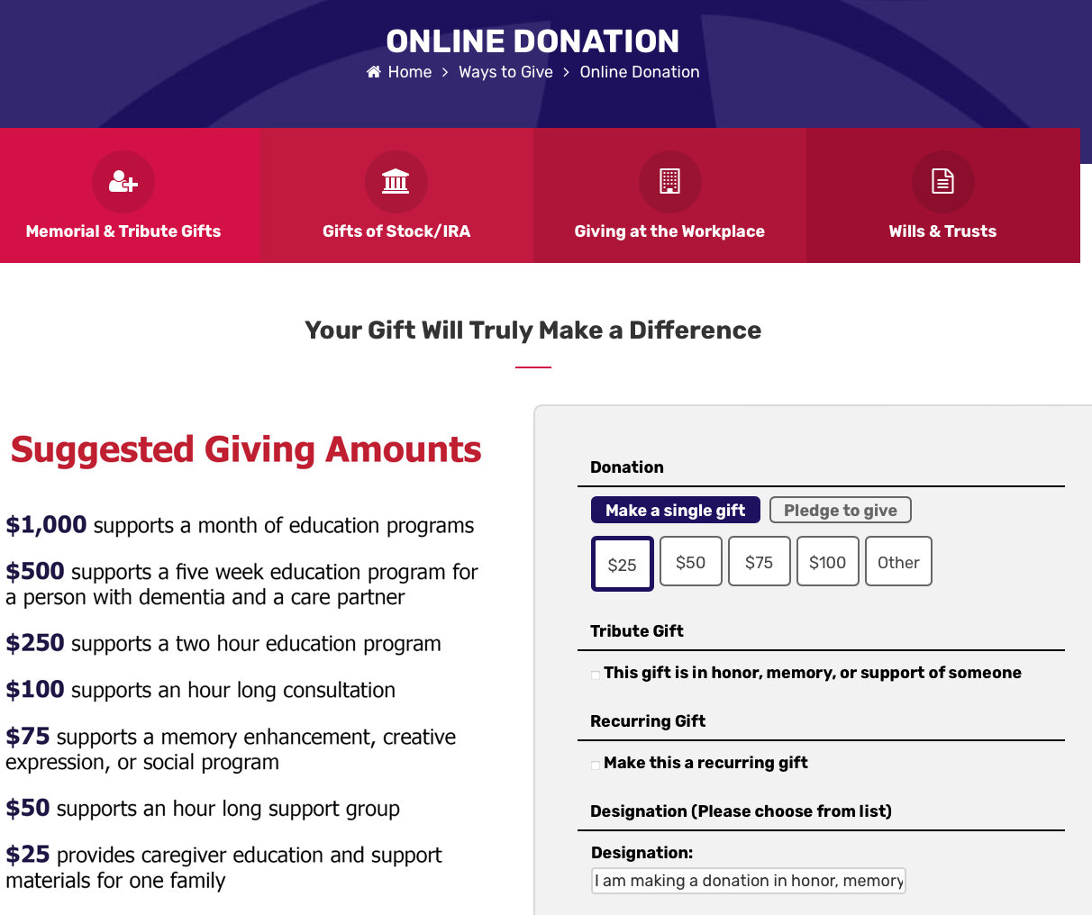 Alzheimer’s & Dementia Alliance of Wisconsin created a donation form with the help of GiveWP to assist in their fundraising efforts on their website.