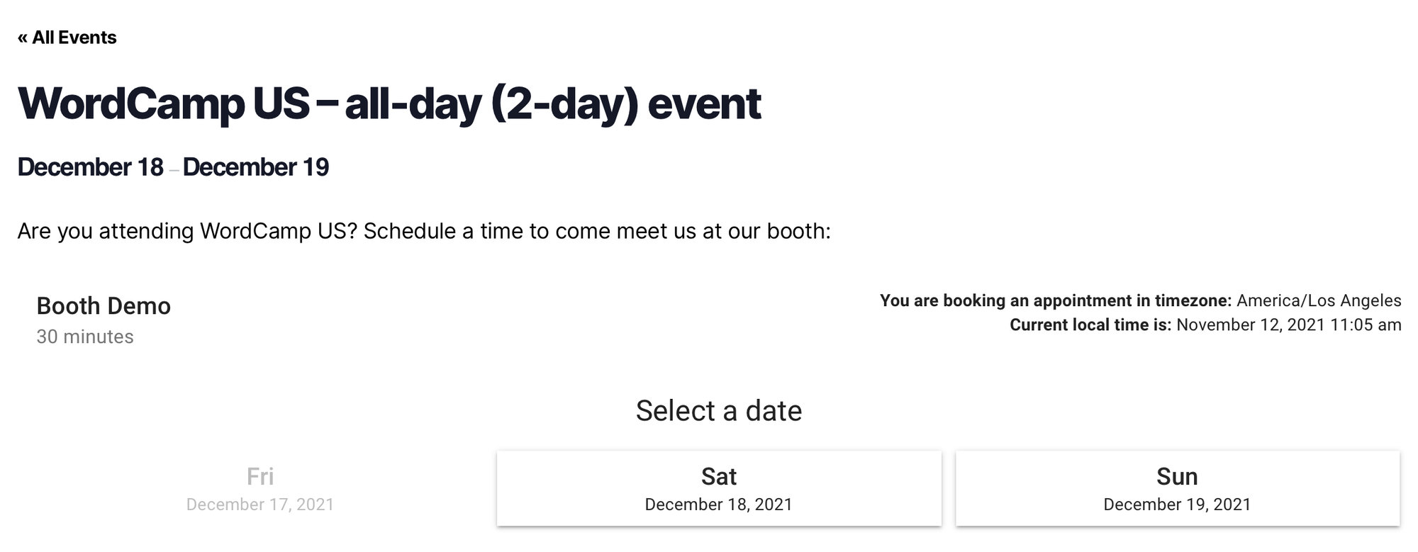 Appointment booking on an event page