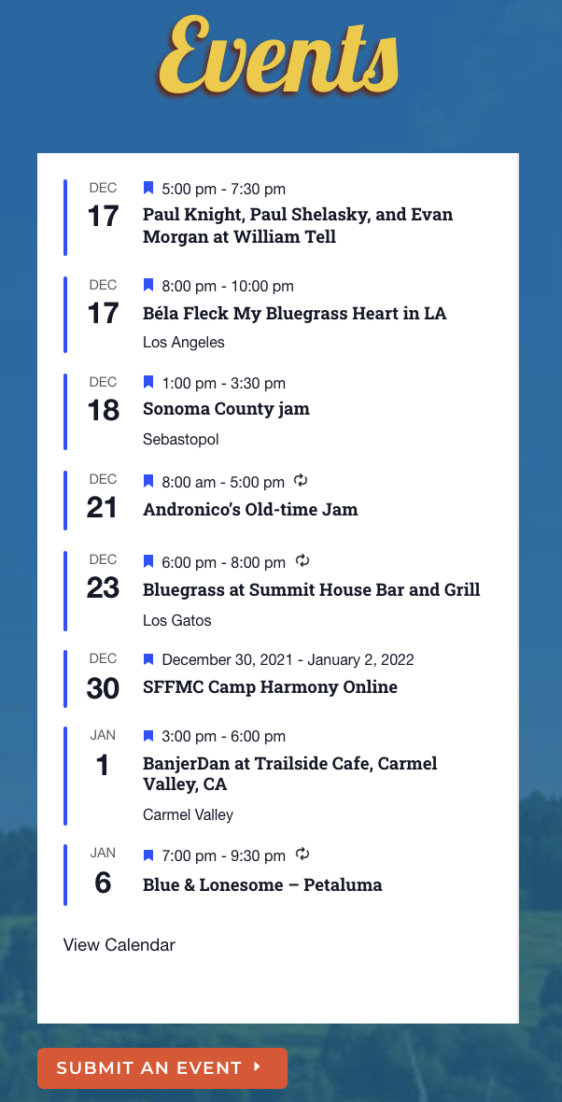 Featured Calendar California Bluegrass Association The Events Calendar