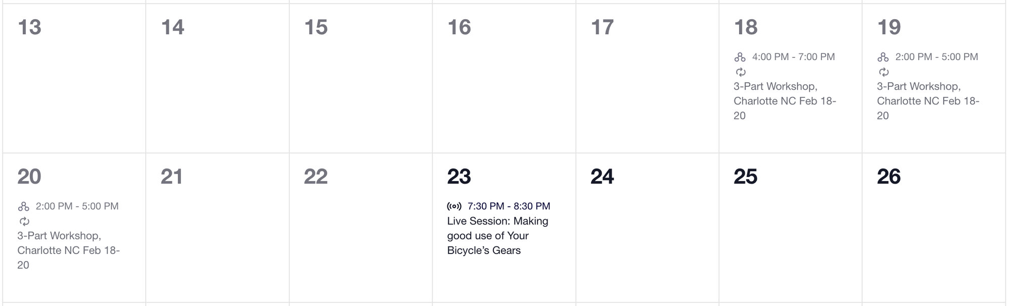 The Events Calendar in Month View