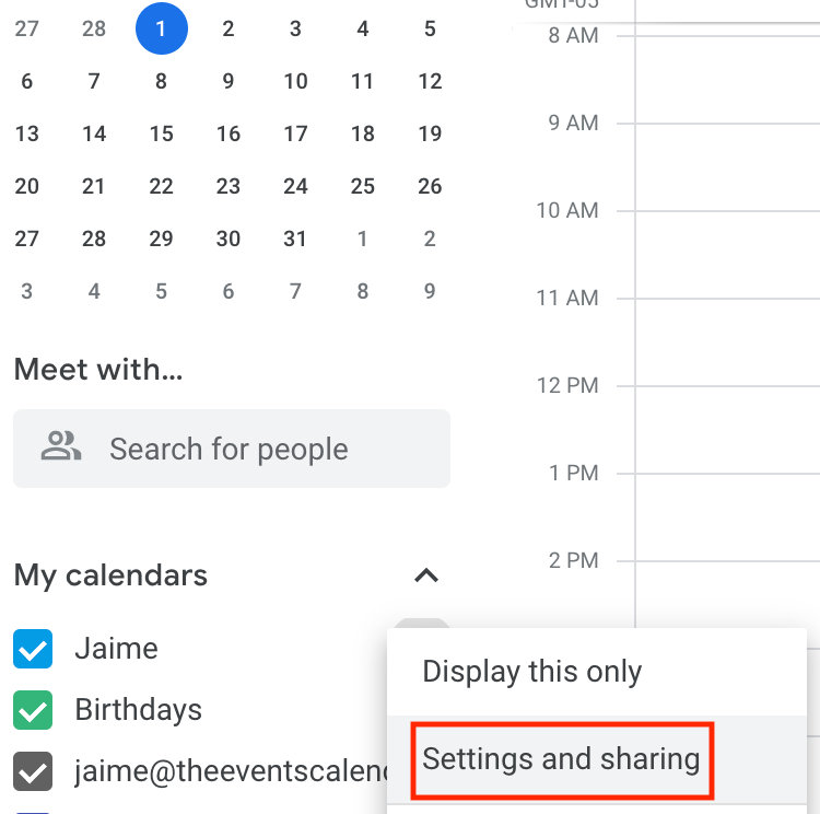 Select your Google Calendar