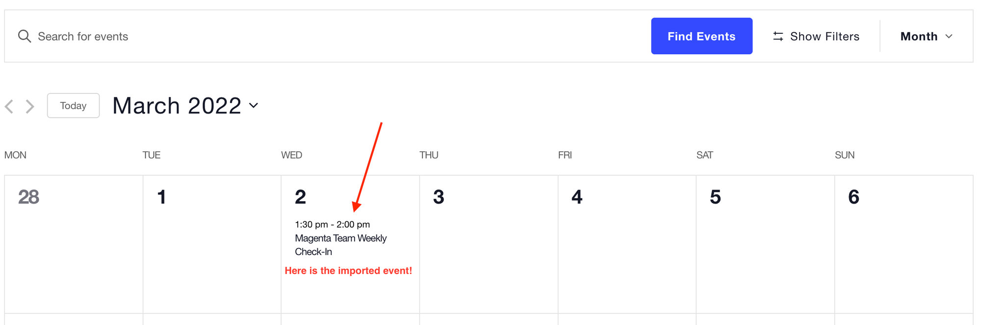 Imported event appears from Google Calendar on WordPress calendar