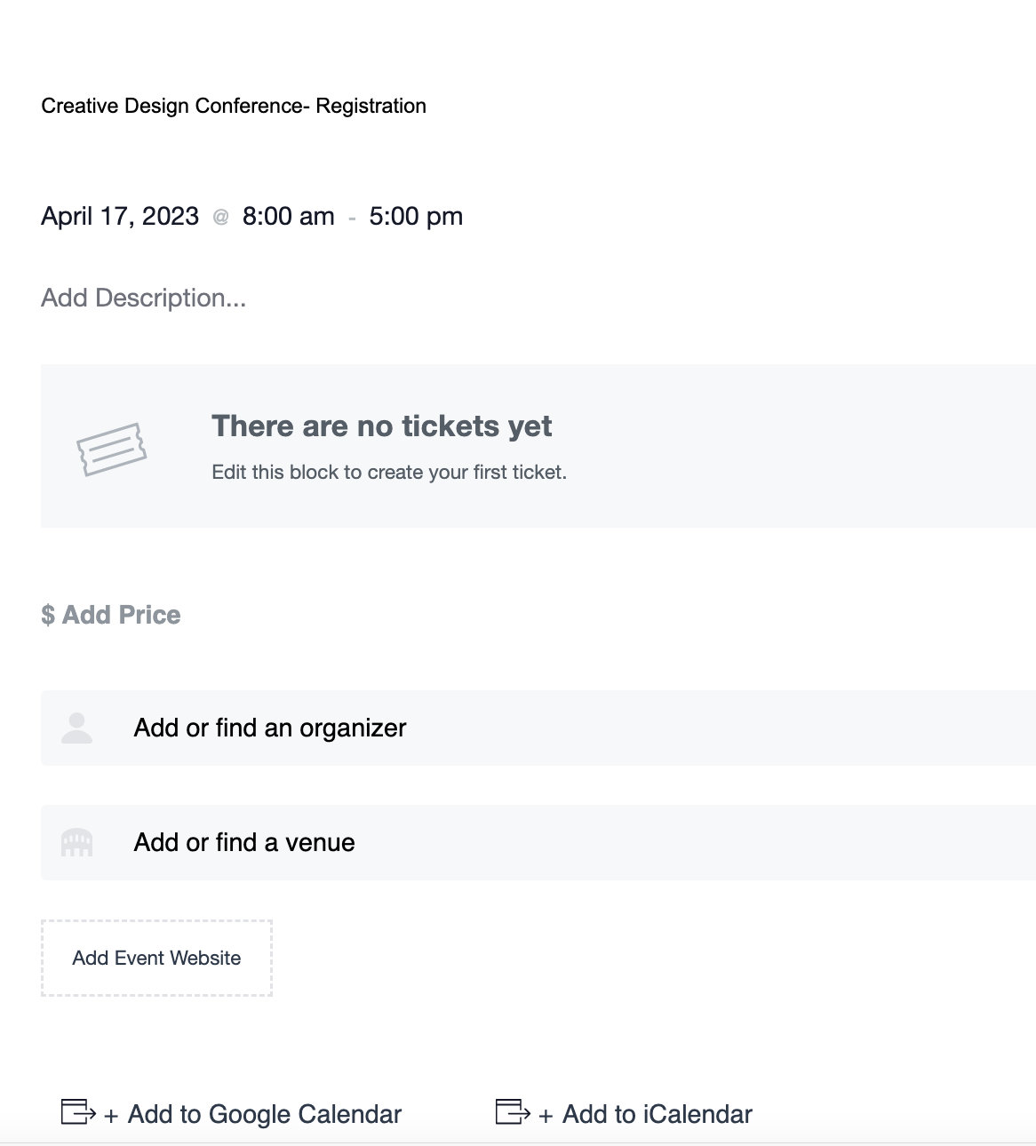 Add your main conference page with The Events Calendar