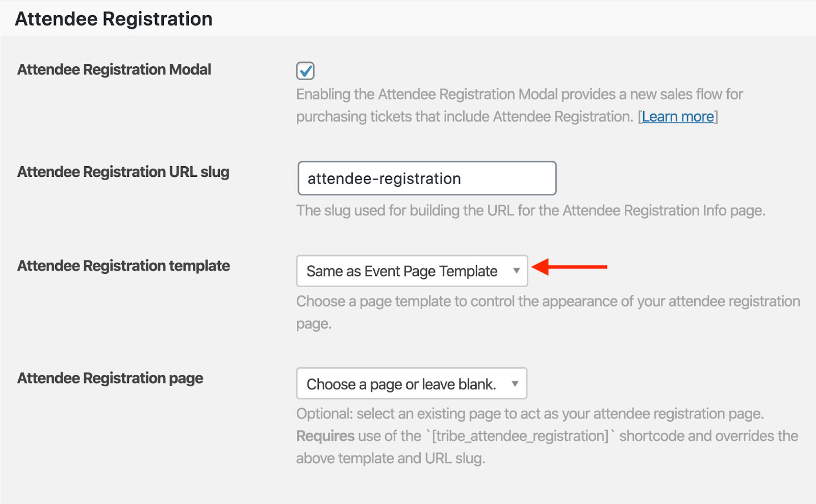 ticket registration form settings 