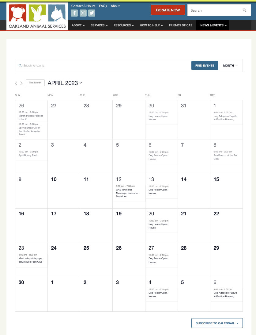 Main calendar page in our featured calendar