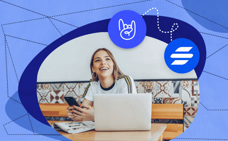 A girl smiling at her computer using The Event Calendar and SureTriggers