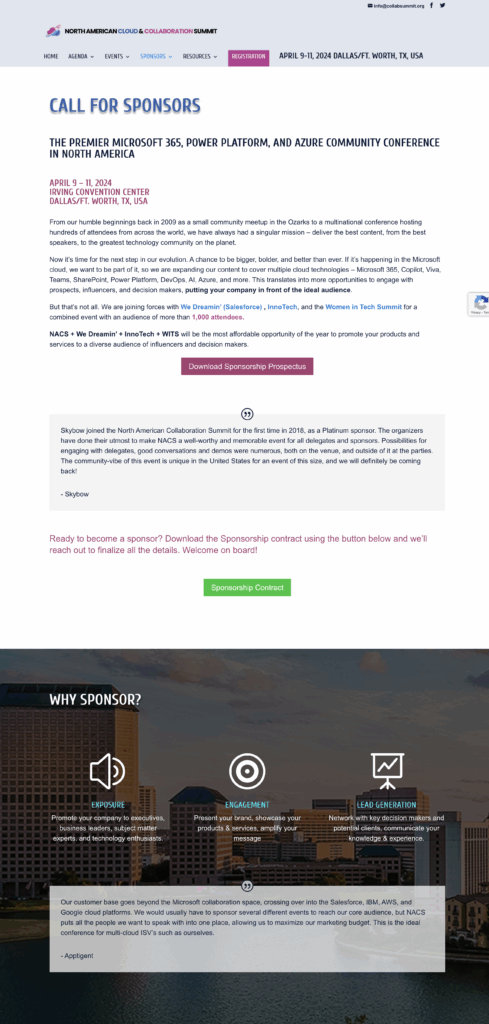 nasc call for sponsors web page