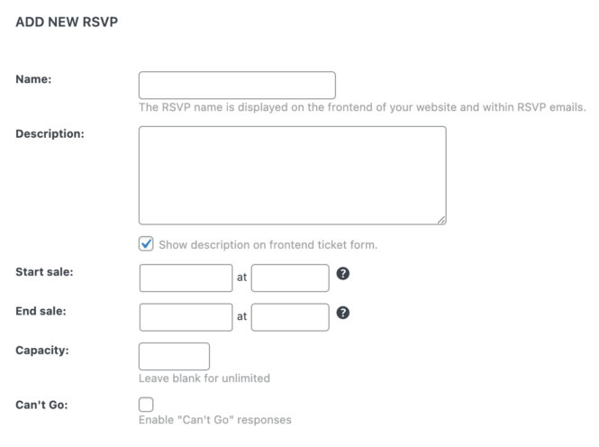 Add a new RSVP to an event created using The Events Calendar