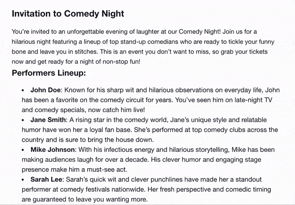 Event invitation created with The Events Calendar