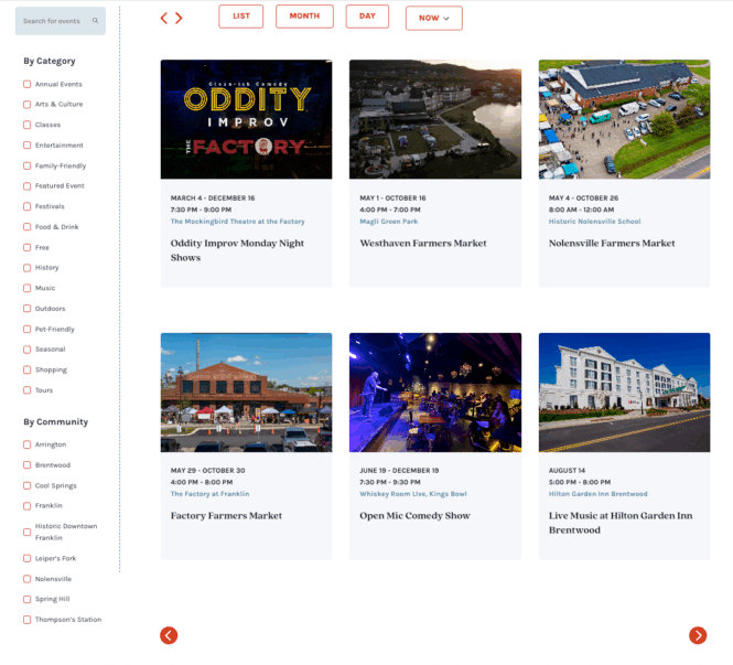 Events listed on a website