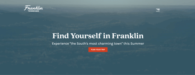A screenshot of the Visit Franklin homepage