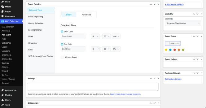 Modern Events Calendar’s WordPress menu