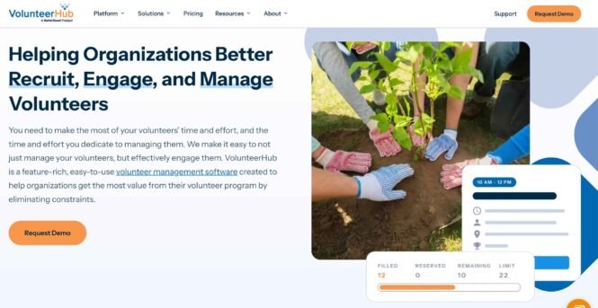 VolunteerHub landing page