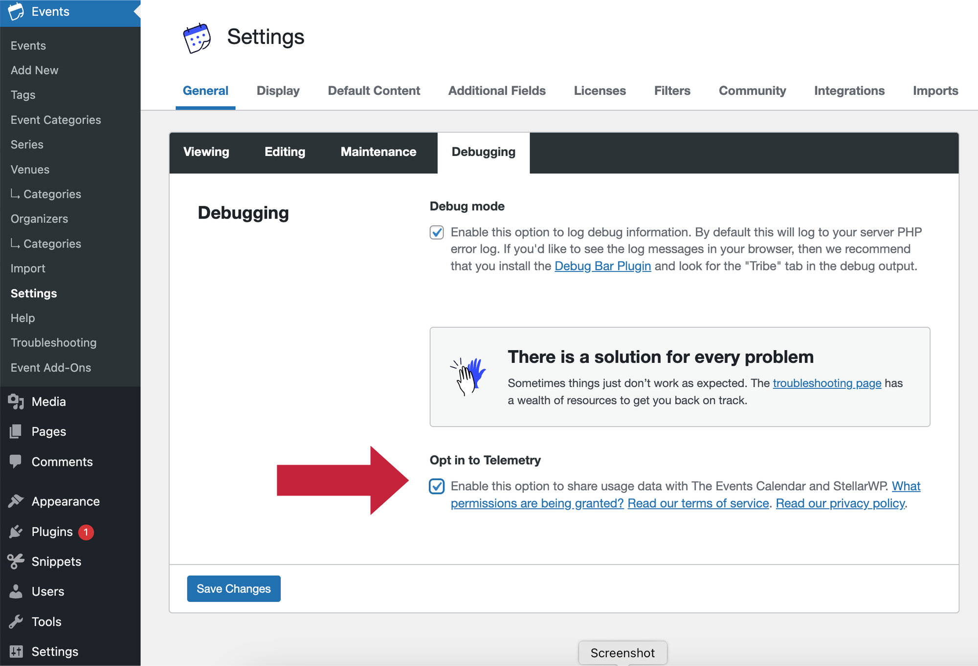 A screenshot showing how to opt in to Telemetry