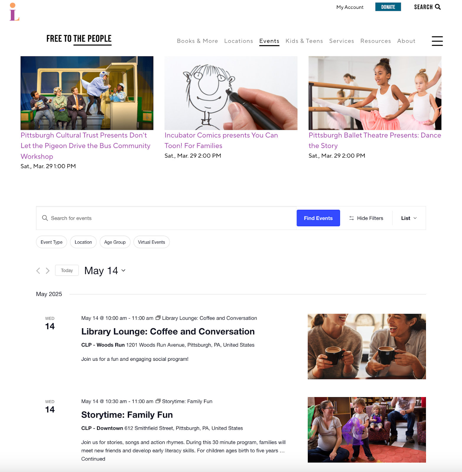 Carnegie library main events page