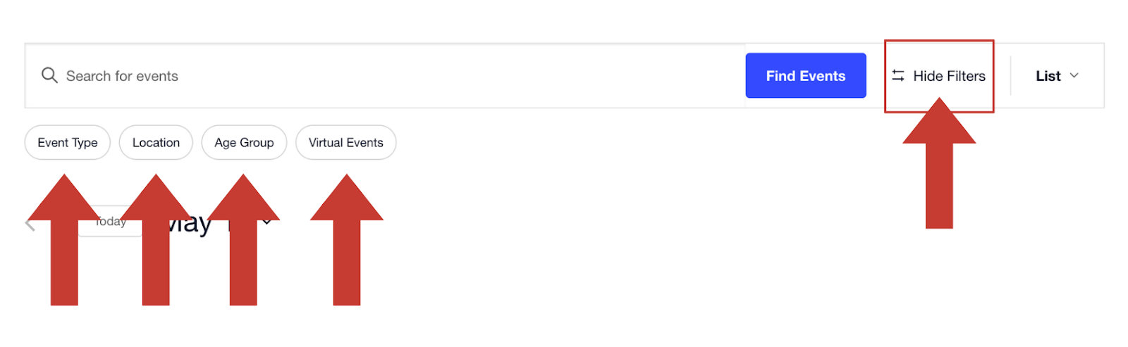 Carnegie library's filters for the calendar on the main events page