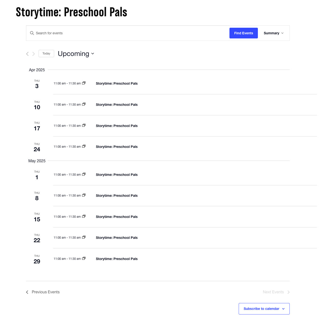 Carnegie library's recurring events