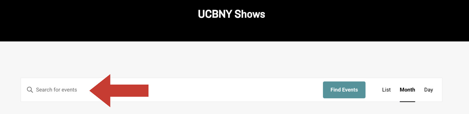 A screenshot of UCB's search bar on the main events page