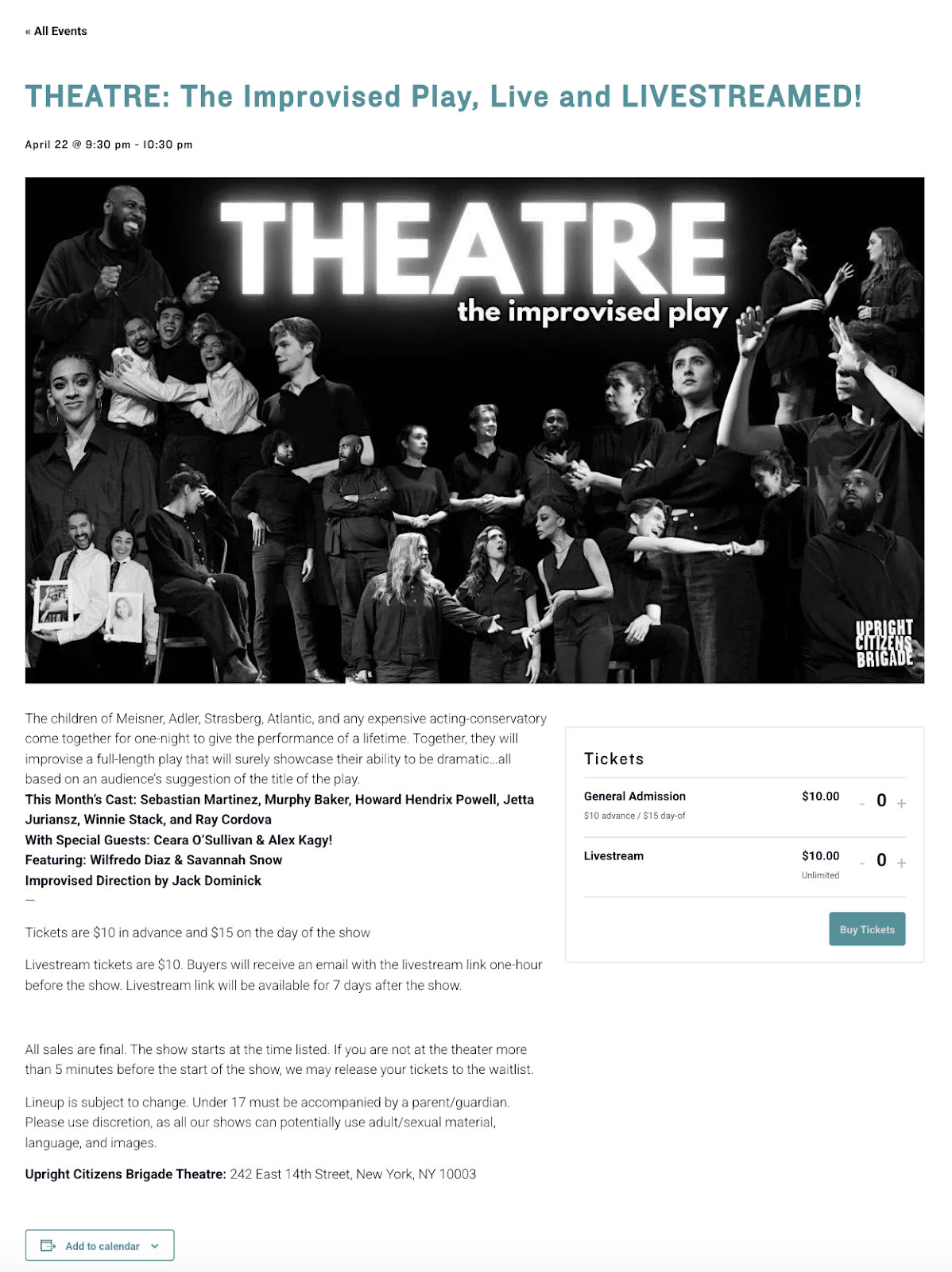 A screenshot of UCB's single event page