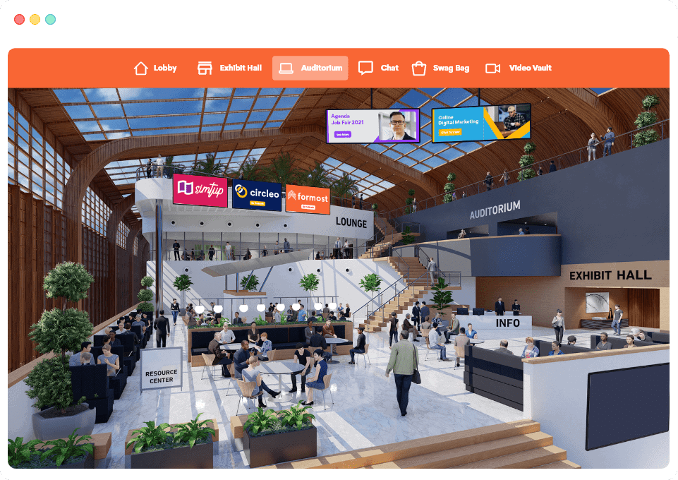 An example of a virtual expo hall with sponsors.