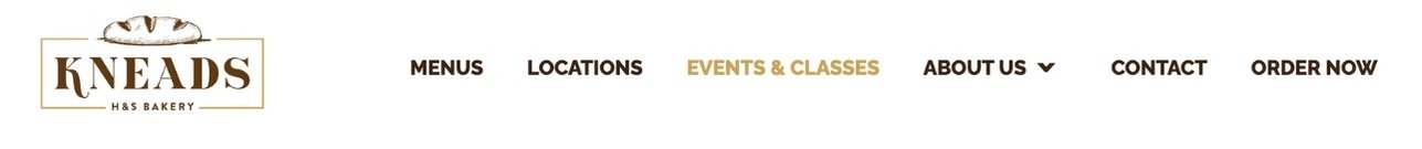 Screenshot of the website menu of Kneads Bakeshop.