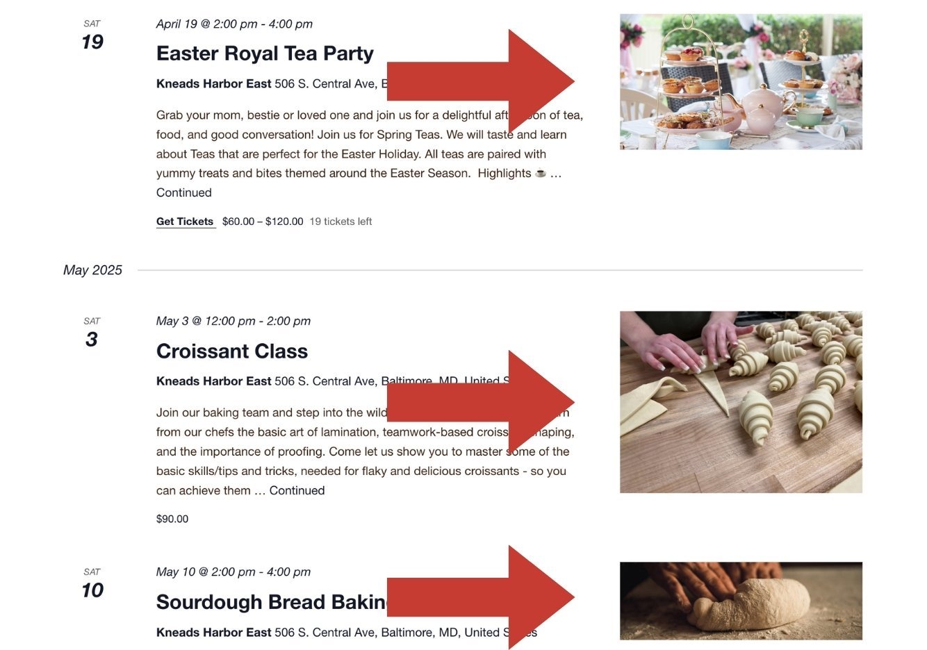 Screenshot of the featured images on the main events page.